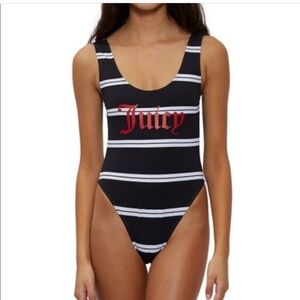 Juicy Couture One Piece Black White Striped Swimsuit Size Medium NWOT